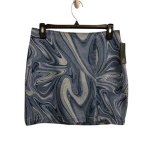 Wild Fable Women Blue Swirl Notch Front Denim Mini Skirt Size NWT